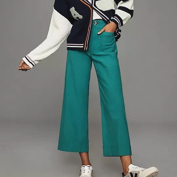 Anthropologie Maeve 26P The Colette Cropped Wide-Leg Pants 26 P Emerald Green